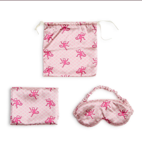 Two's Company Happy Monkey Satin Pillowcase and Eye Mask Set