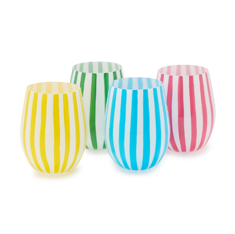Two's Company Stripe Hand-Painted Stemless Wine Glass