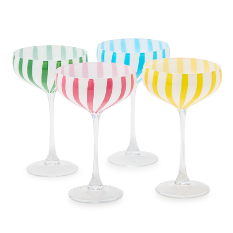 Two's Company Stripe Hand-Painted Coupe Glass