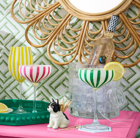 Two's Company Stripe Hand-Painted Coupe Glass