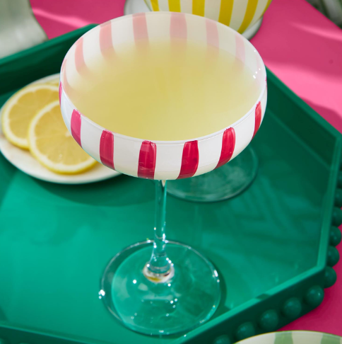 Two's Company Stripe Hand-Painted Coupe Glass