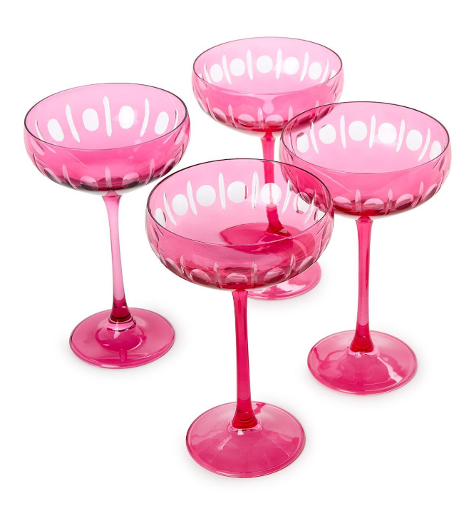 Two's Company Sparkling Cut Hand Engraved Coupe Glasses