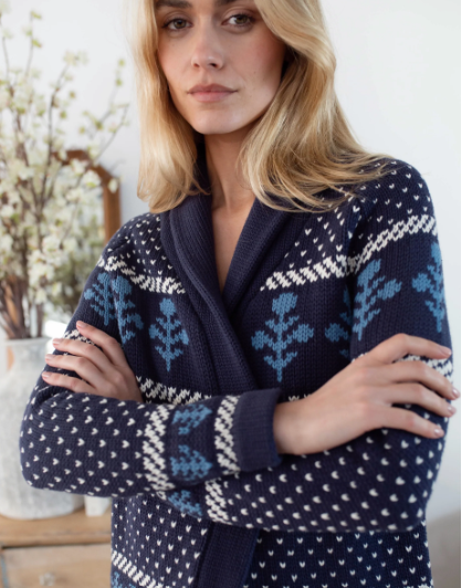 Marea Flower Intarsia Shawl Cardigan