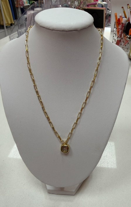 D+ G Paperclip with Square Bezel Necklace