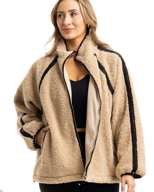 Sherpa Jacket with Lace Trim