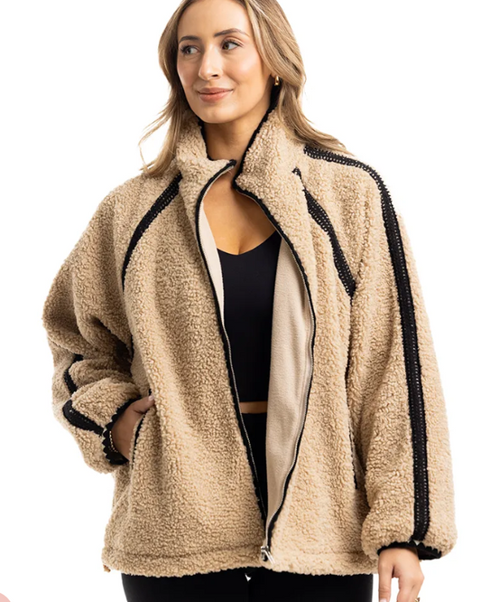 Sherpa Jacket with Lace Trim