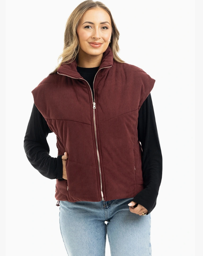 Corduroy Zipper Puffer Vest