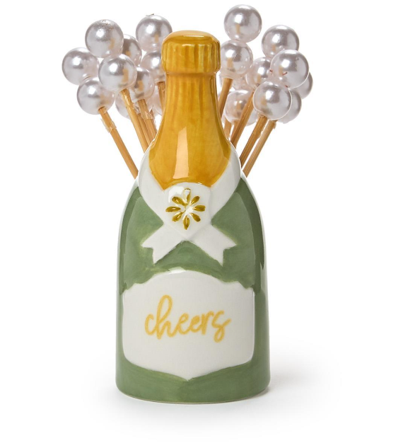 Two's Company Champagne Bottle & Pearl Cocktail Picks