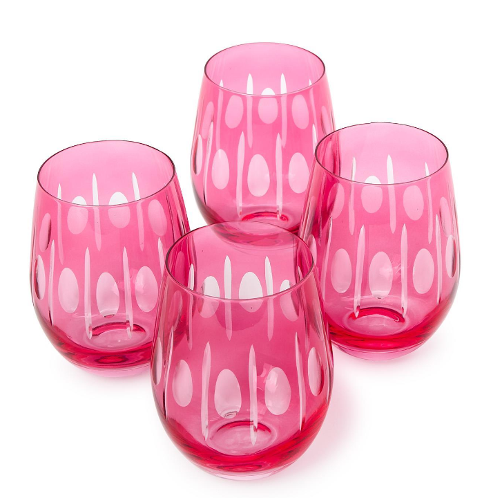 Two's Company Sparkling Cut Hand Engraved Stemless Wine Glass