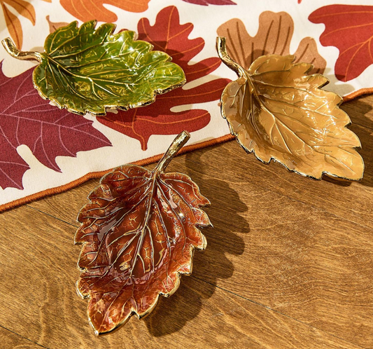 Two's Company Enamel Leaf Trays