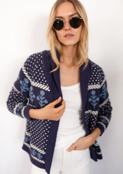 Marea Flower Intarsia Shawl Cardigan