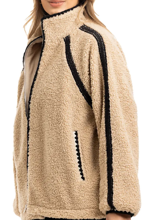 Sherpa Jacket with Lace Trim