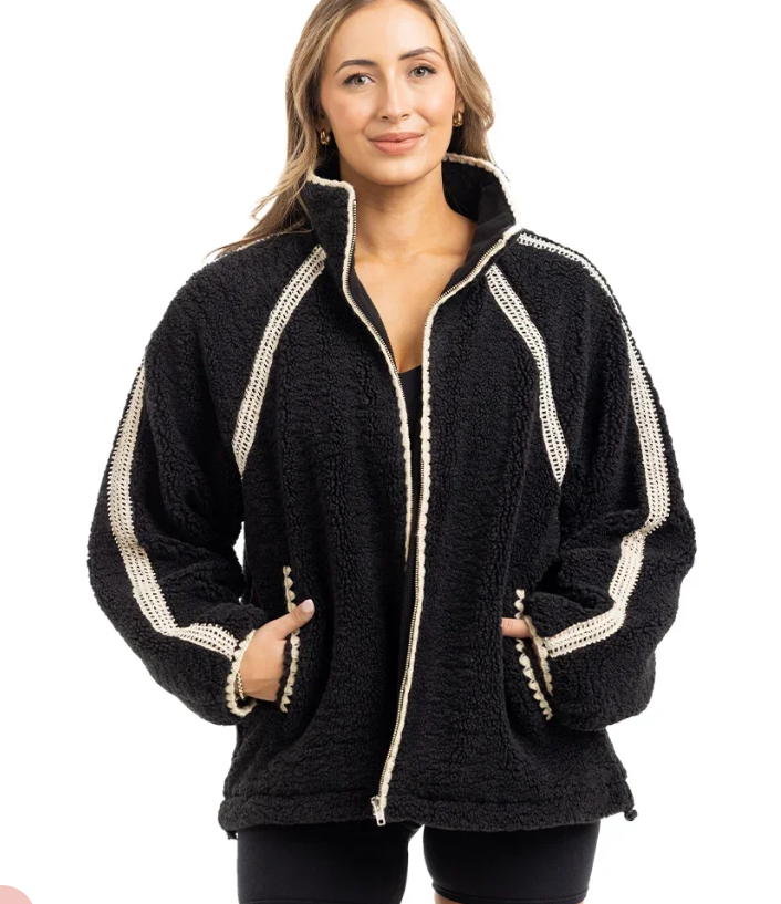 Sherpa Jacket with Lace Trim