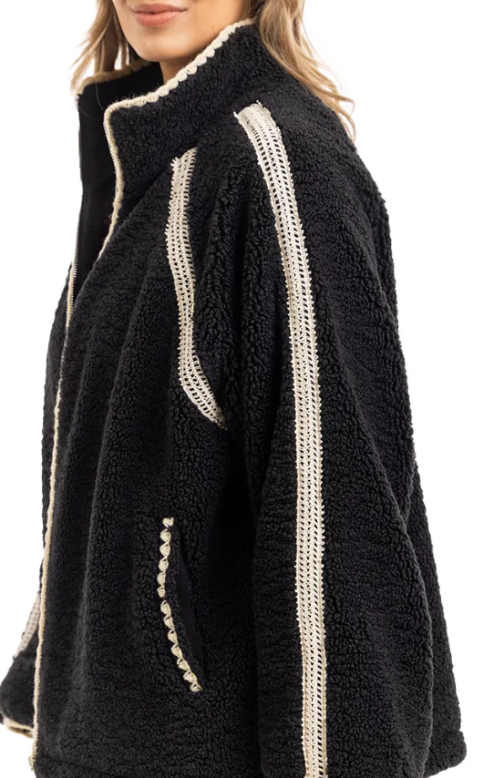 Sherpa Jacket with Lace Trim