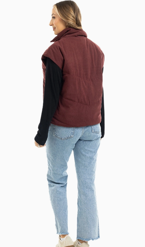 Corduroy Zipper Puffer Vest