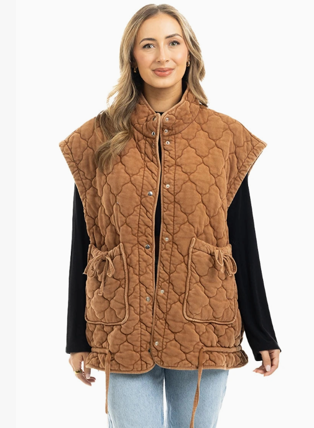 Oversized Garment Washed Quilted Vest