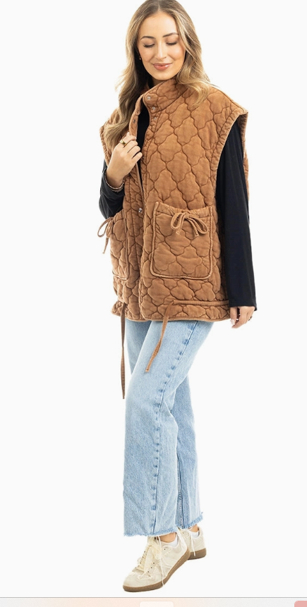 Oversized Garment Washed Quilted Vest