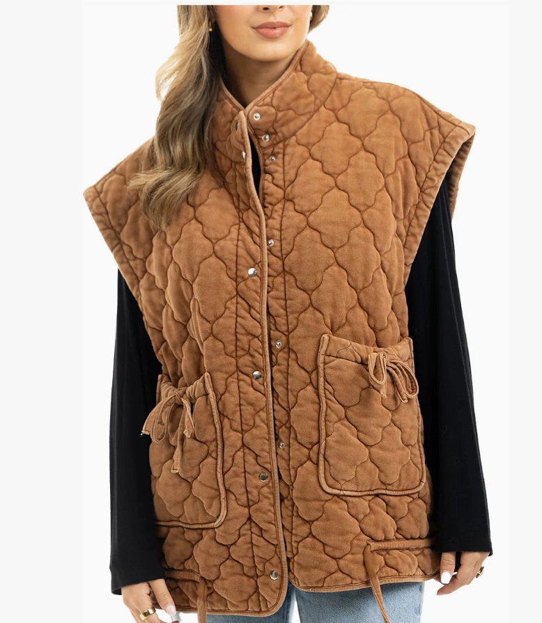 Oversized Garment Washed Quilted Vest