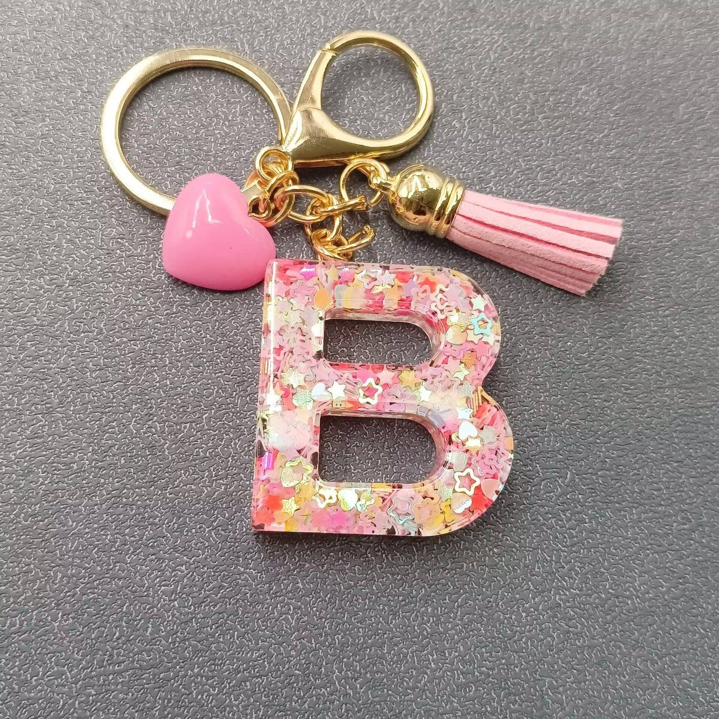 Pink Sequin Initial Keychains