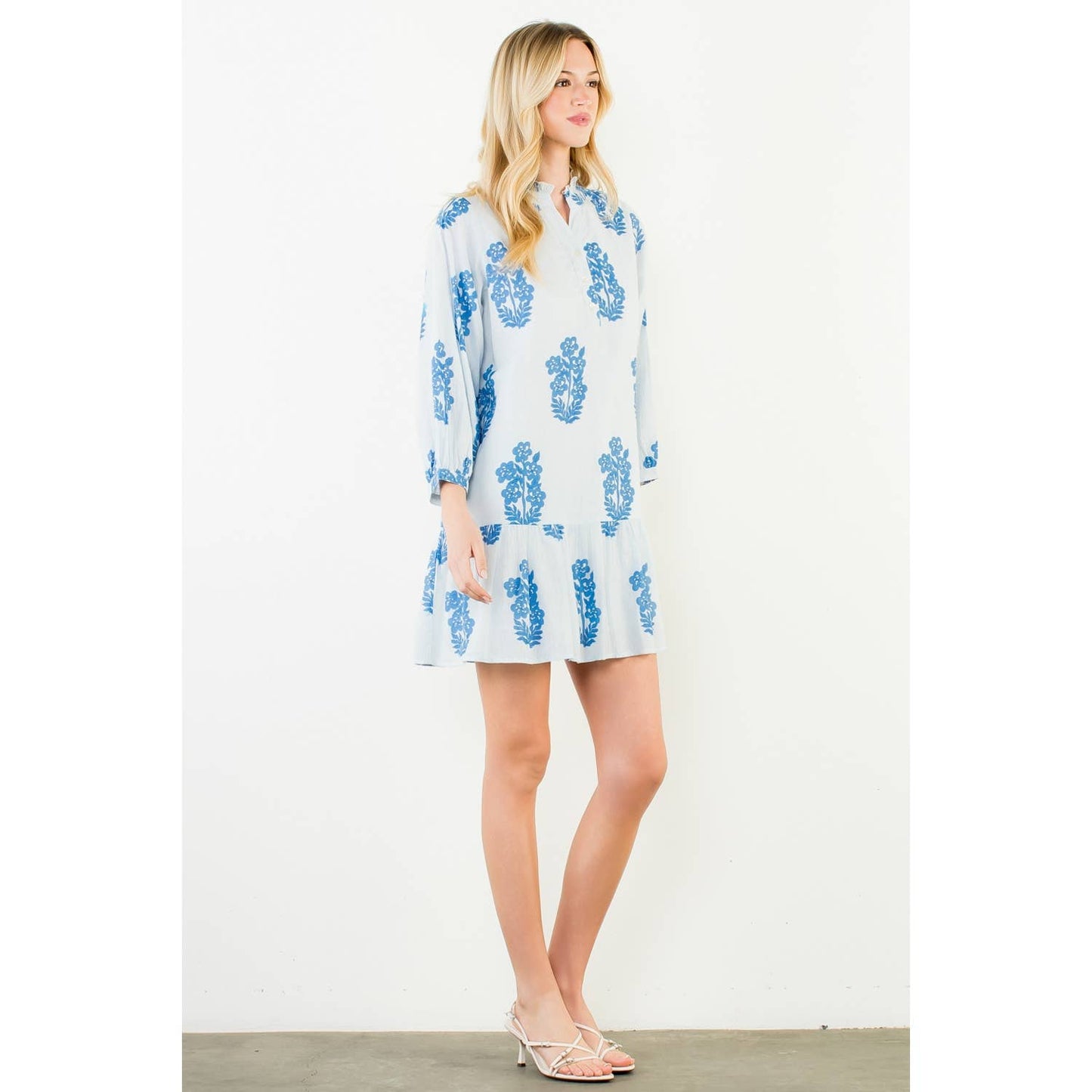 THML Long Sleeve Floral Pattern Tiered Dress