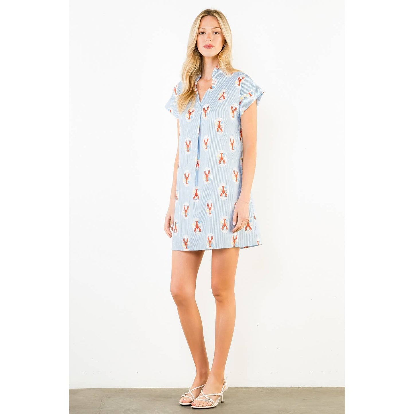 THML Striped Short Sleeve Lobster Print Dress