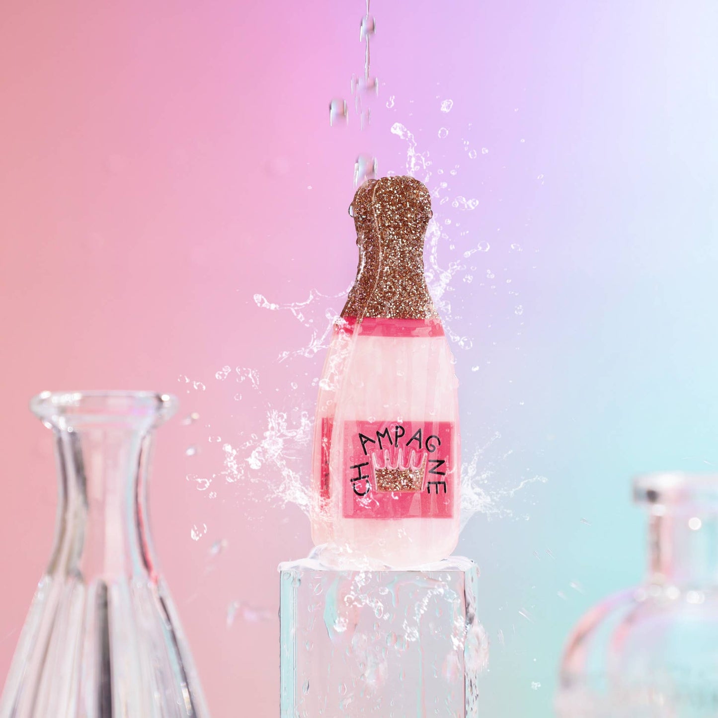 Glitter Pink Champagne Bottle Hair Clip, Fun Party Accessory