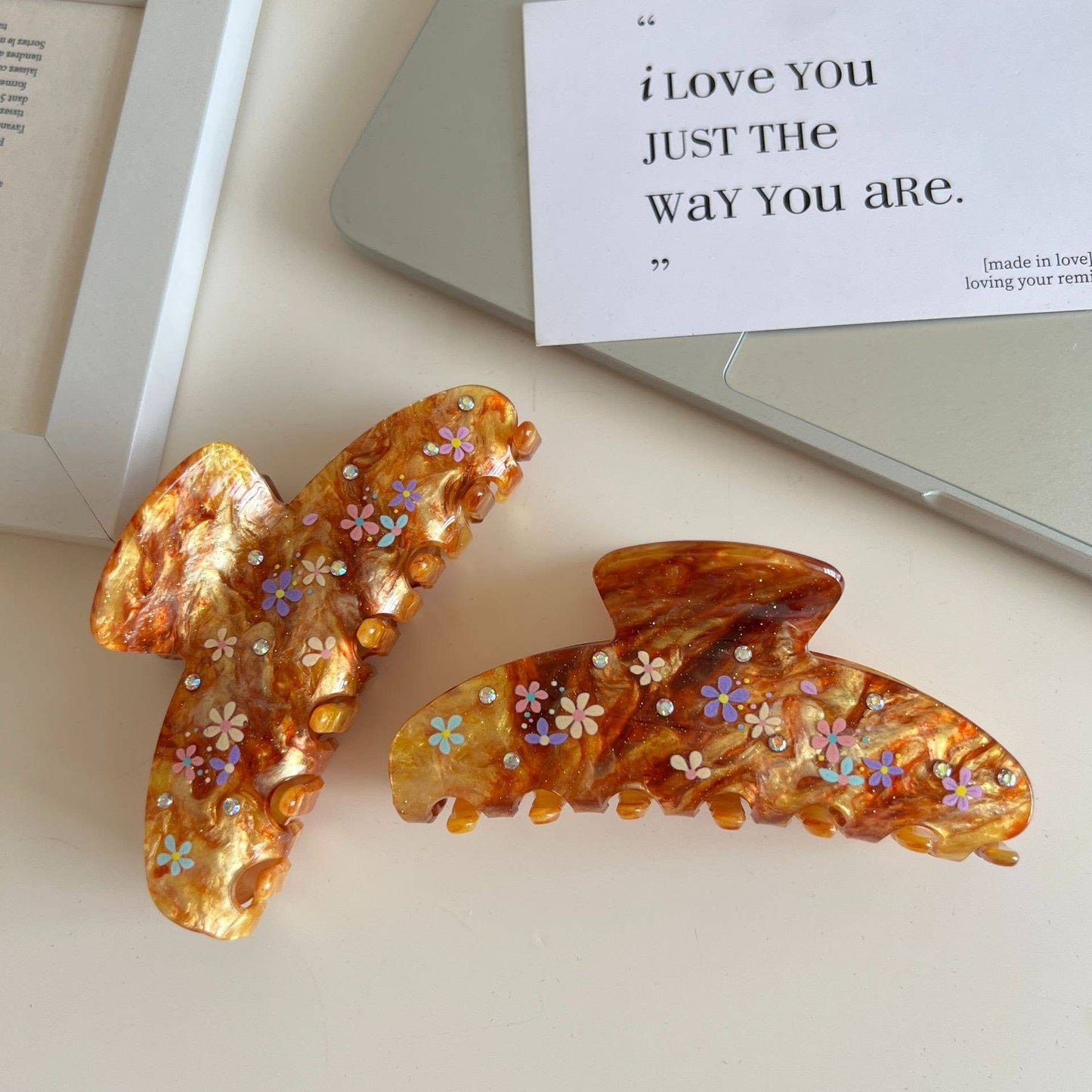 Floral Rhinestone Hair Claw, Marbled Hair Accessories