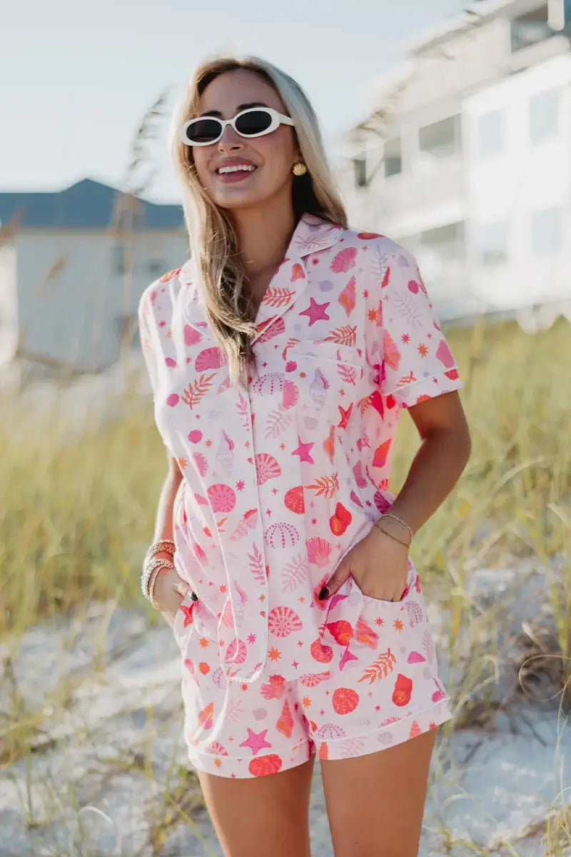 Beach Seashells Women's Pajama Shorts For Graduation