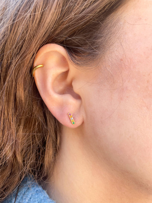Rainbow Sparkle Bar Mini Pave Gold Earrings