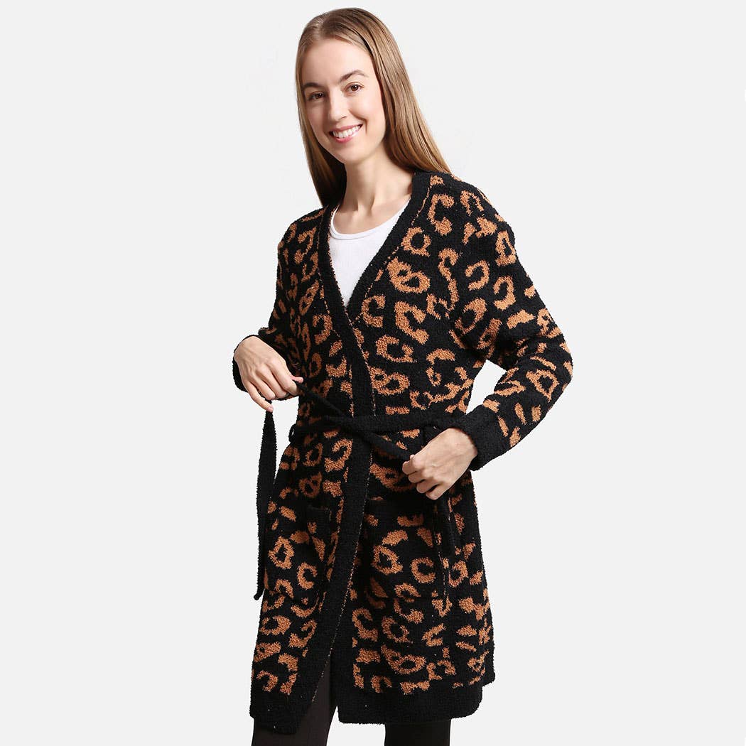 Leopard Print Soft Robe w Pockets & Belt