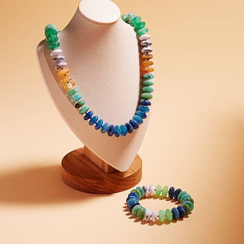 Disk Beaded Mixed Stretch Bracelet