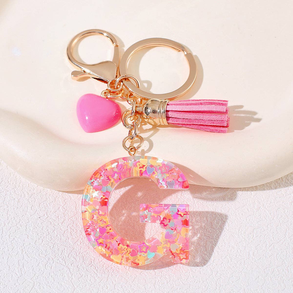 Pink Sequin Initial Keychains