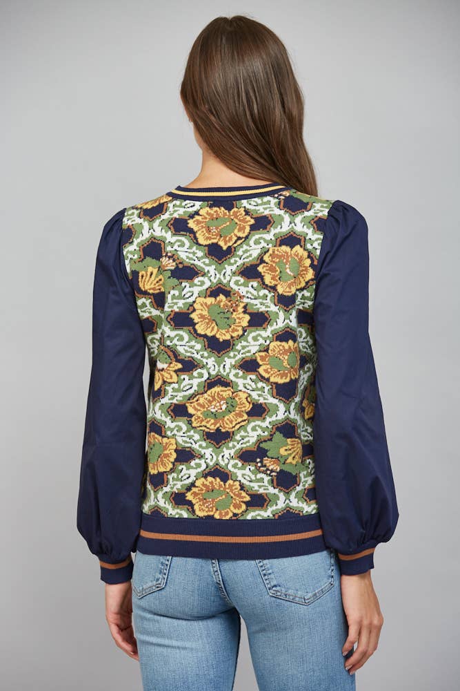 Contrast Sleeve Crew Neck Sweater