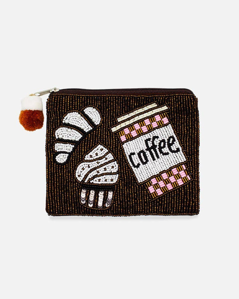 Coffee Croissant Beaded Pouch