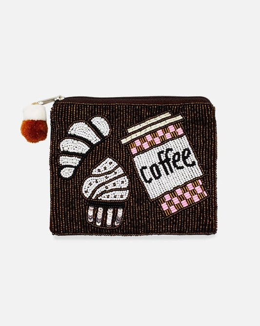 Coffee Croissant Beaded Pouch