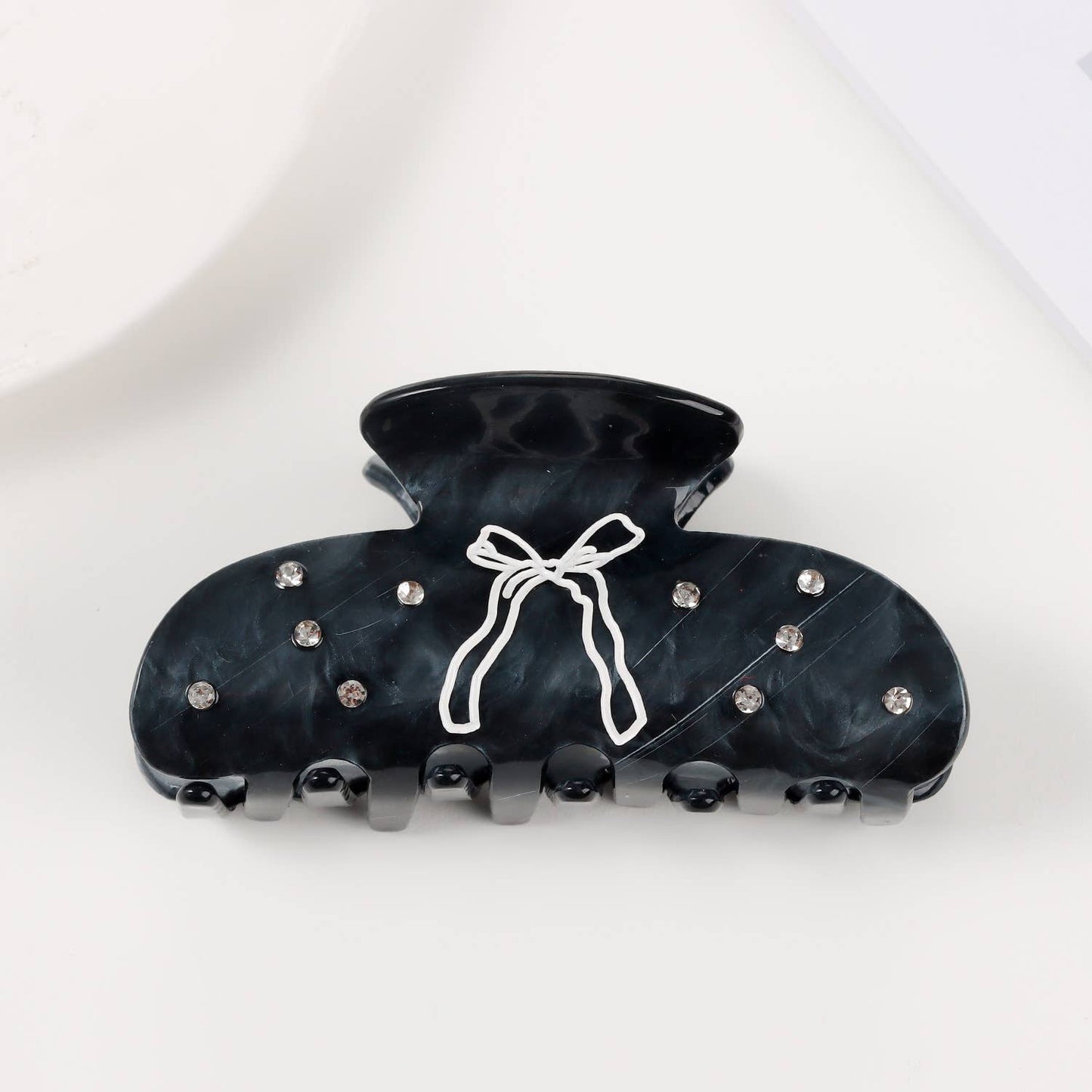 Bow Print & Rhinestone Embellished Hair Clip