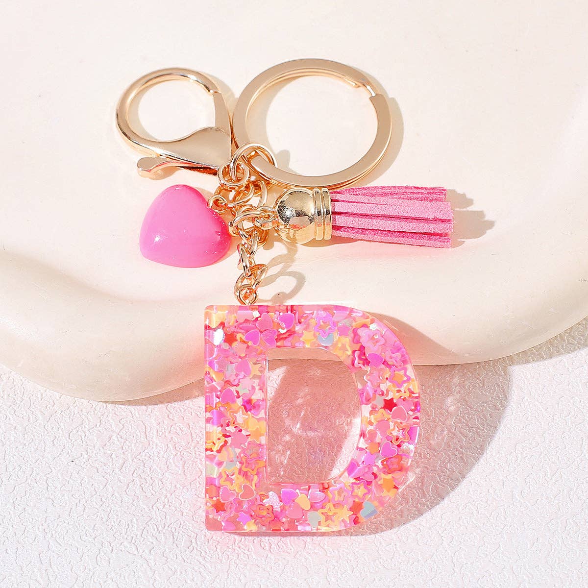 Pink Sequin Initial Keychains