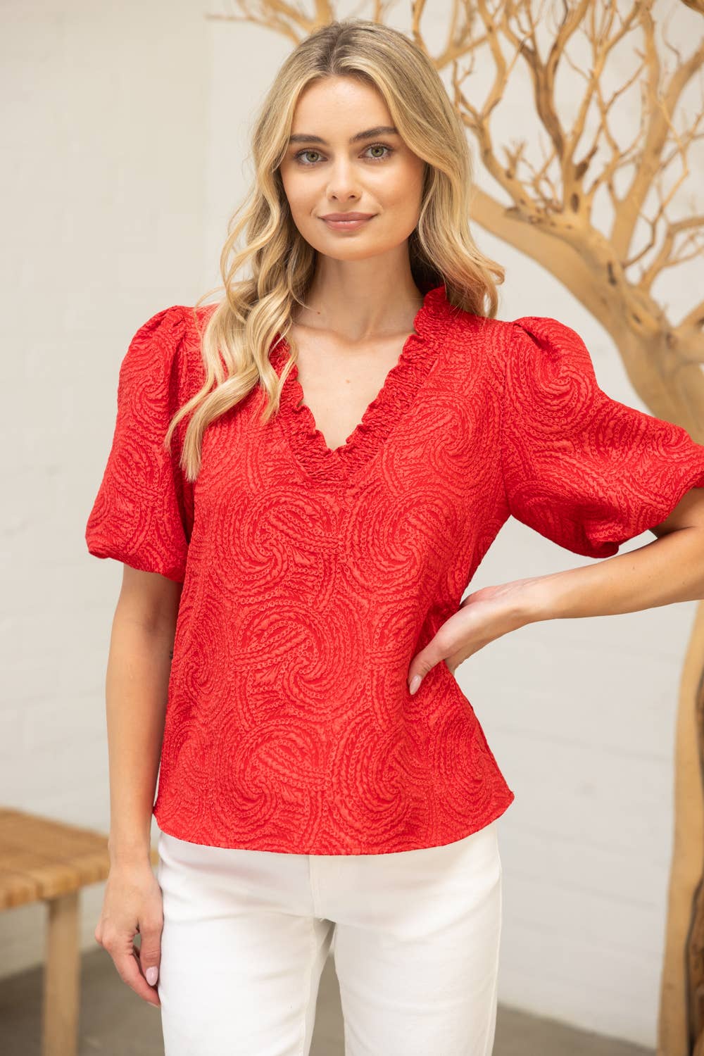 V-Neck Jaquard Top
