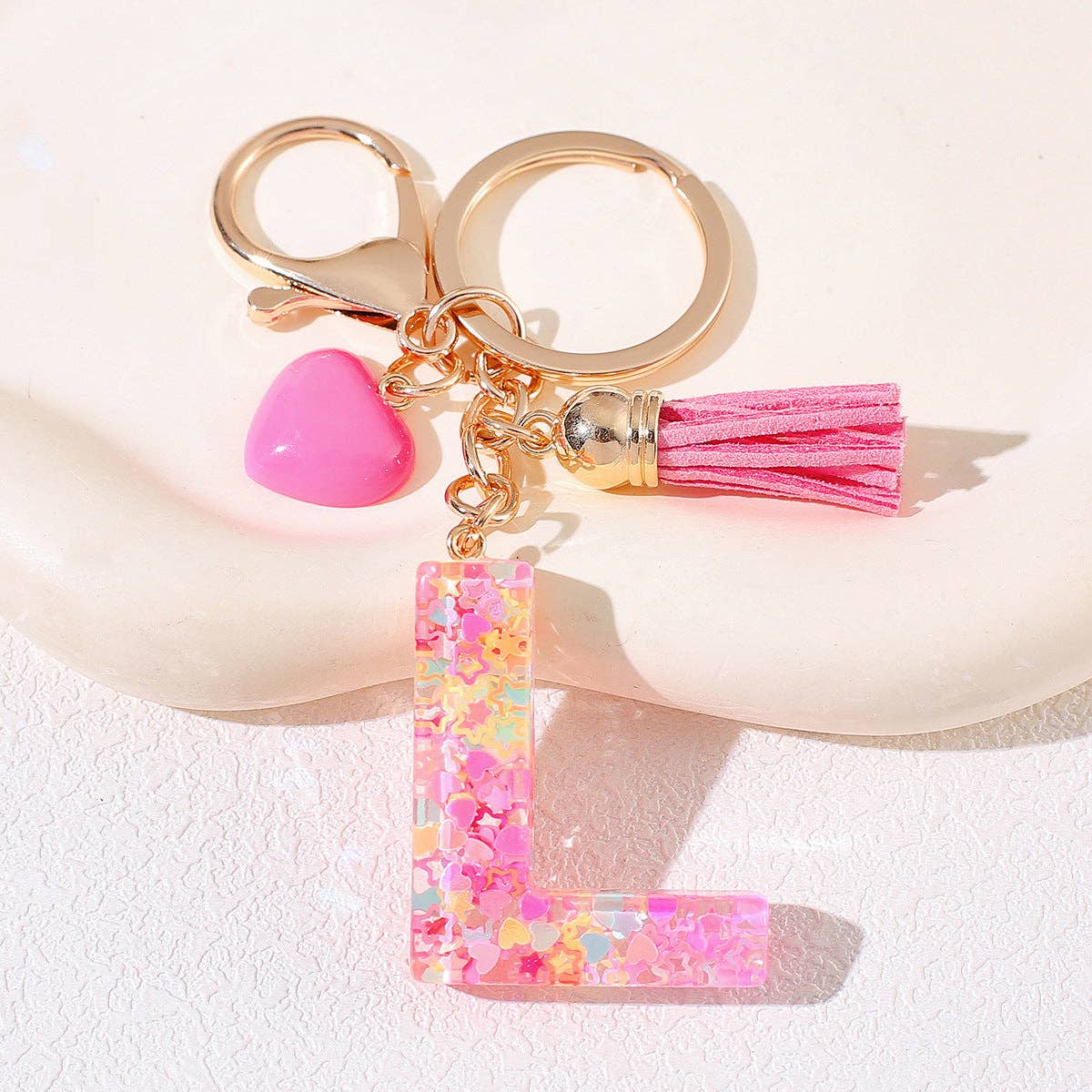 Pink Sequin Initial Keychains