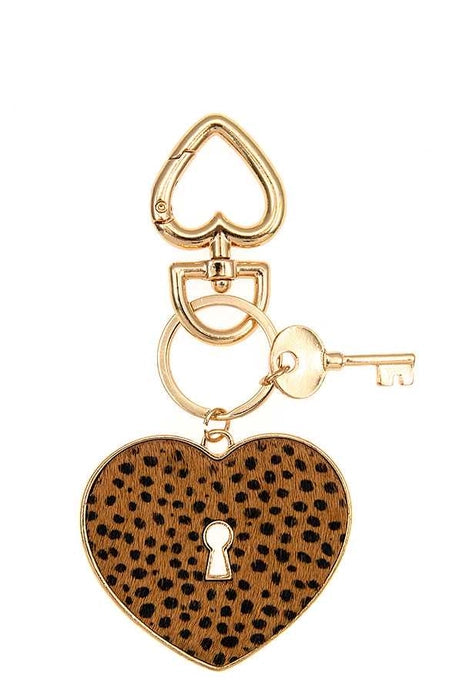 Animal Print Heart & Lock Keychain