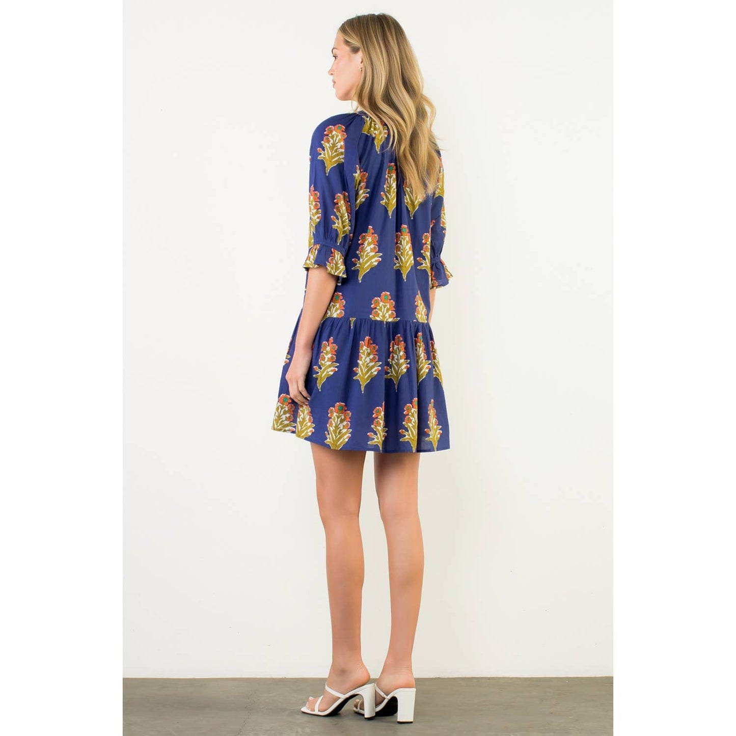 THML Floral Print Ruffle Sleeve Dress
