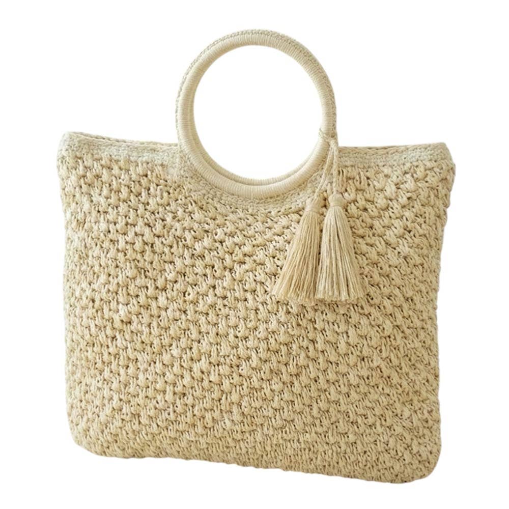 Tassel Raffia Woven Tote Handbag