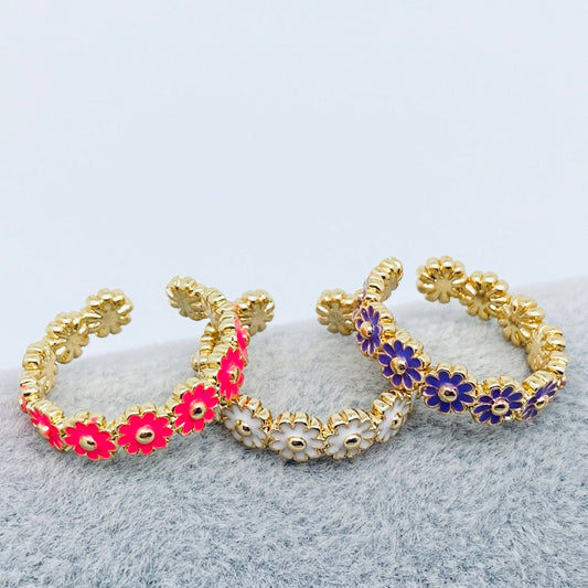 Daisy Enamel Ring Opening Adjustable