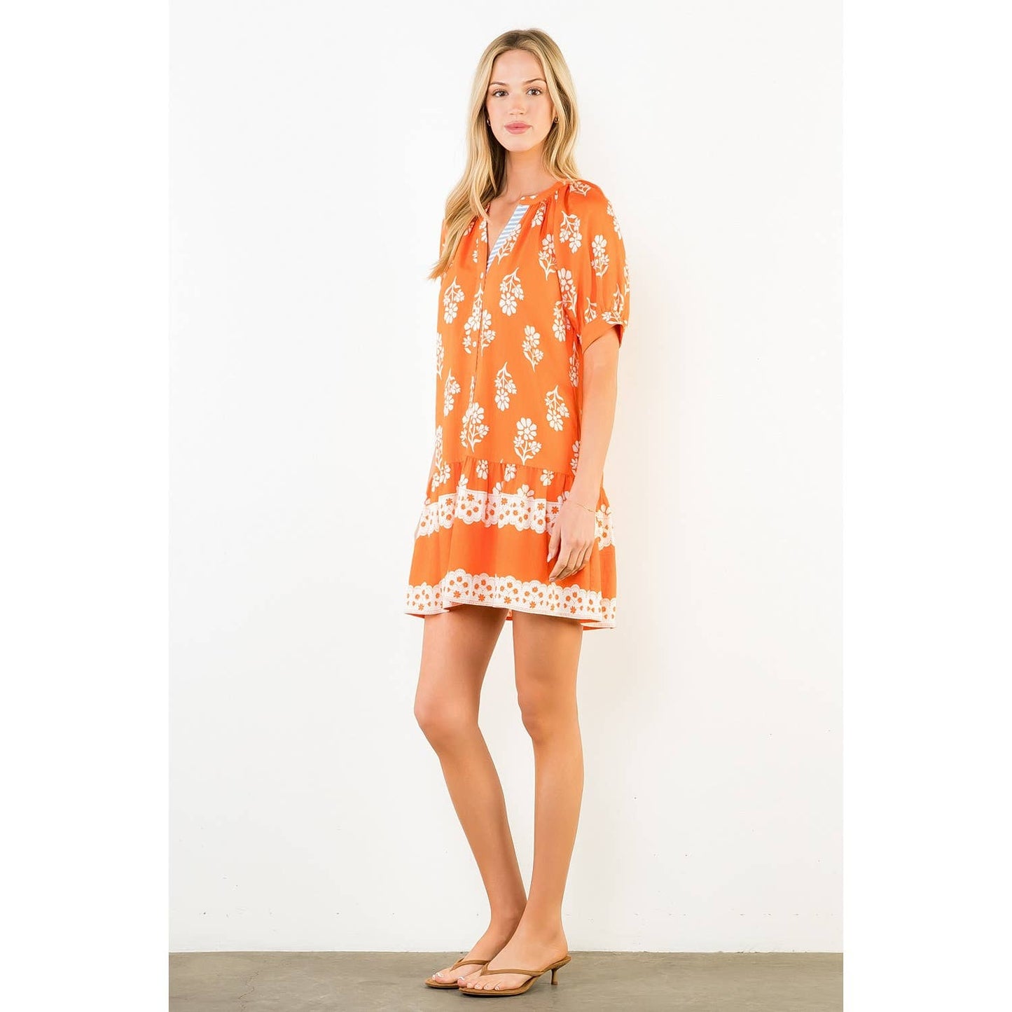 THML Short Sleeve Button Up Floral Pattern Dress
