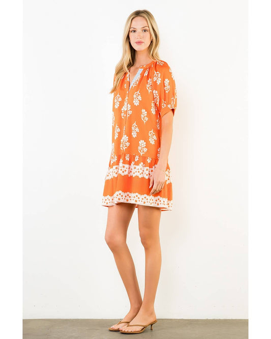 THML Short Sleeve Button Up Floral Pattern Dress
