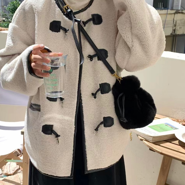 Faux Fur Drawstring Bucket Crossbody Bag