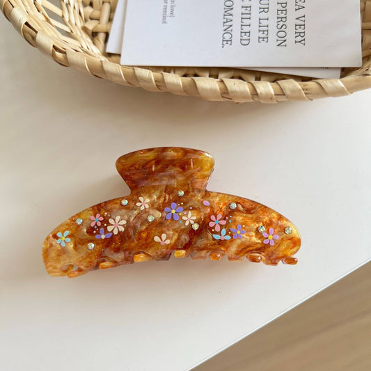 Floral Rhinestone Hair Claw, Marbled Hair Accessories