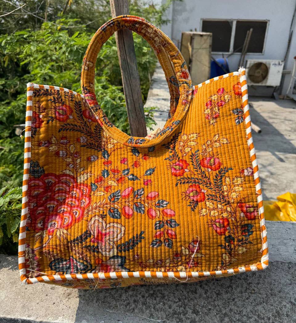 Floral Velvet Quilted Tote