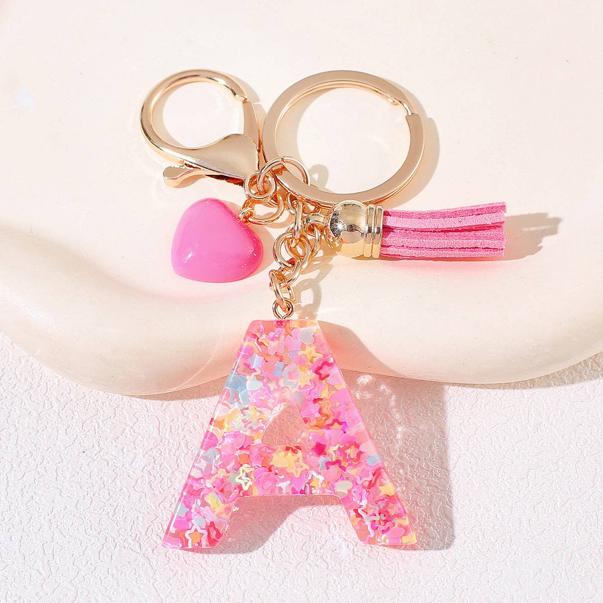Pink Sequin Initial Keychains