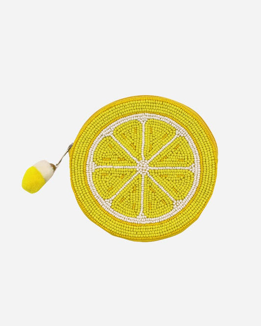 Lemon Beaded Coin Pouch